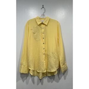 CALYPSO ST. BARTH Embroidered Pineapple Button Down Shirt Light Yellow Medium